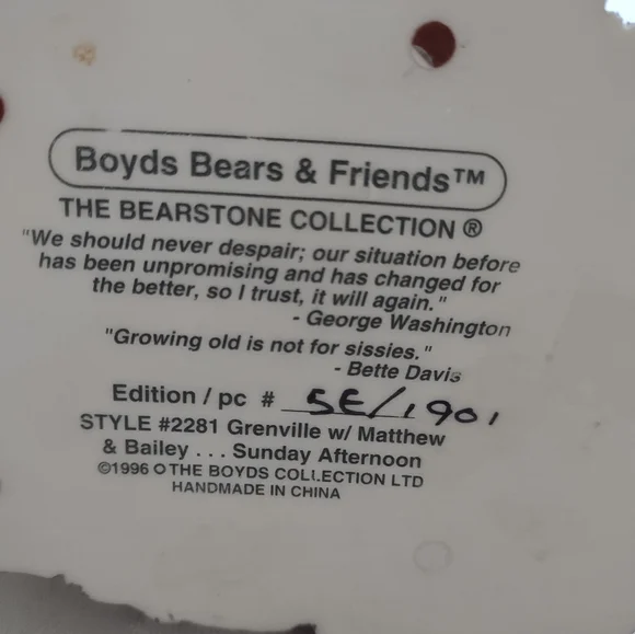 Boyds Bears& Friends Grenville w/ Matthew & Bailey Sunday Afternoon Handmade